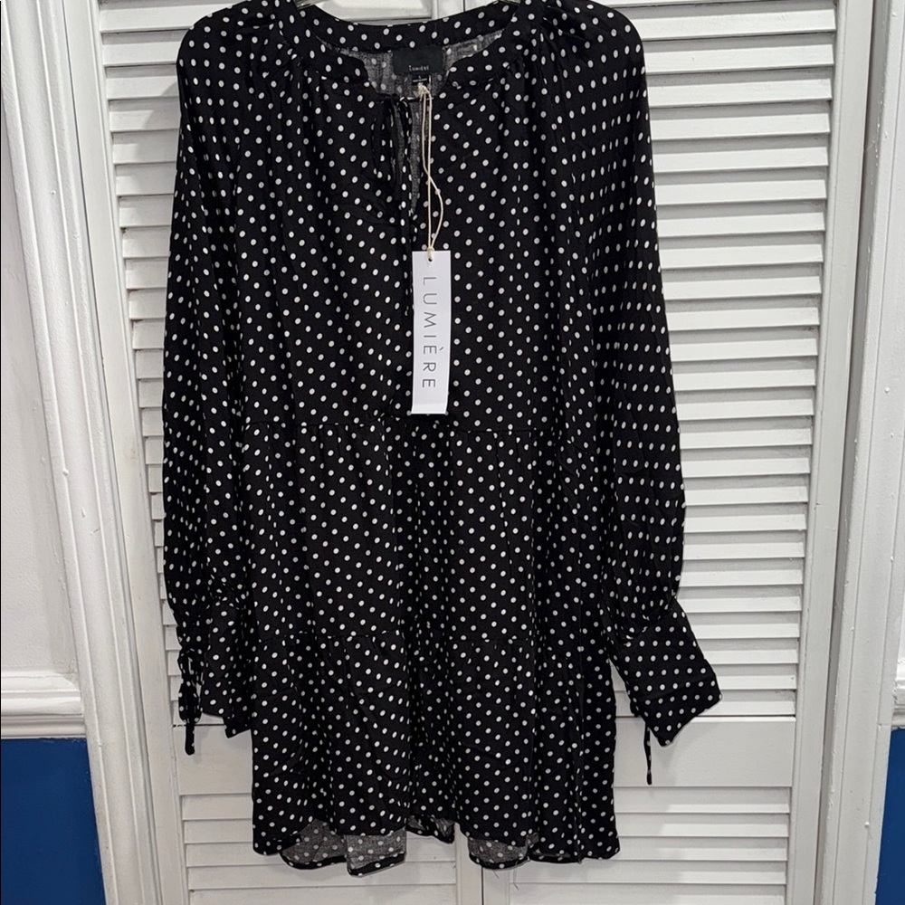Lumiere Black and White Casual Bishop Sleeve Dress Large